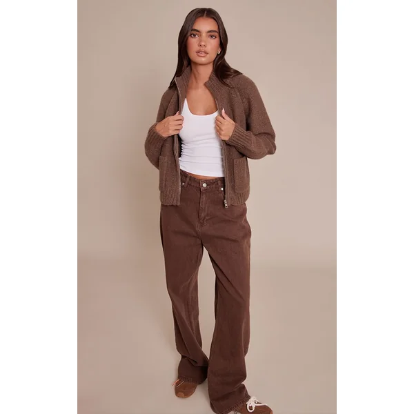 Chocolat Cardigan En Maille Zippé Avec Détail De Poches