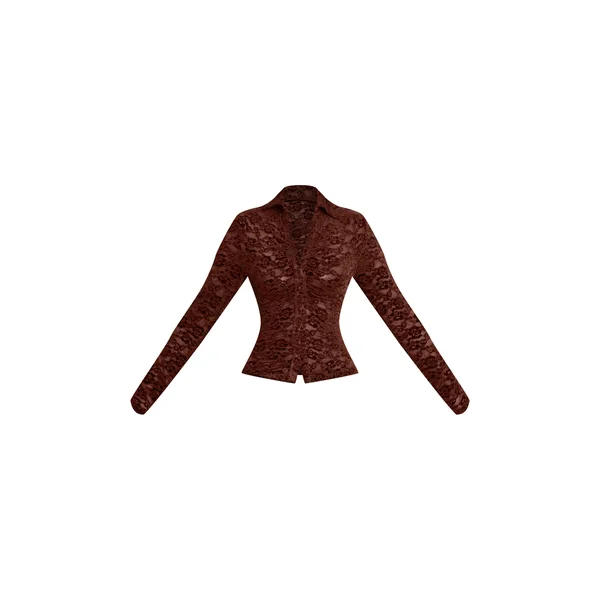 Chocolat Chemise Ajustée En Velours De Dentelle À Décolleté Plongeant