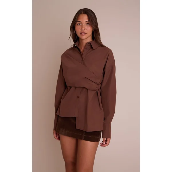 Chocolat Chemise Drapée Asymétrique