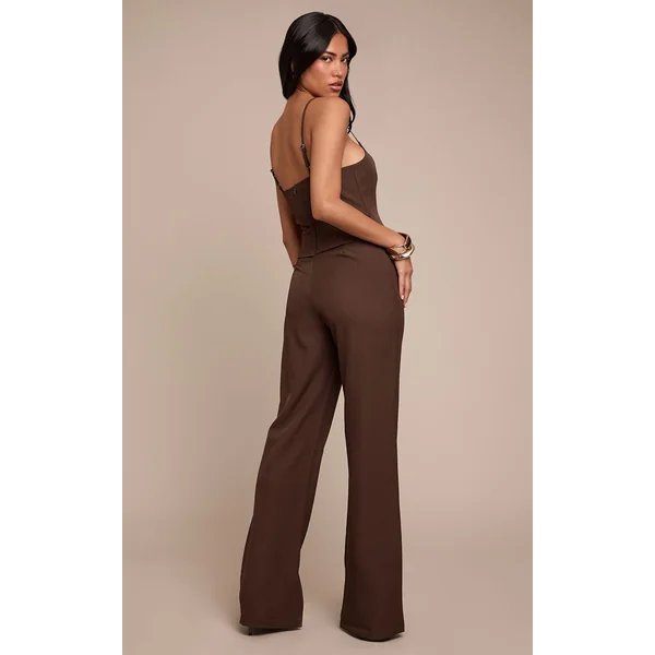 Chocolat Combinaison Pantalon Droite Ajustée En Tissu Tissé Avec Détails Boutonnés