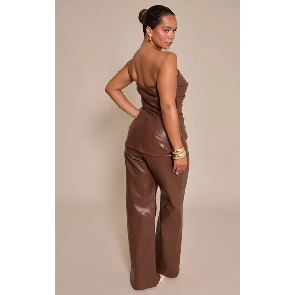 Chocolat Combinaison Pantalon Large À Bandeau Froncé En Synthétiquecuir Shape