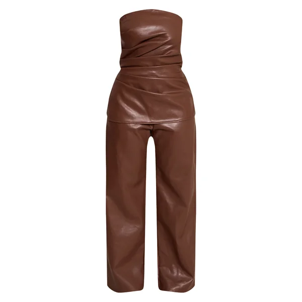 Chocolat Combinaison Pantalon Large À Bandeau Froncé En Synthétiquecuir Shape