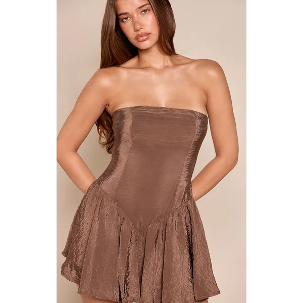Chocolat Combi-short Jupe Bandeau Texturée Tissée