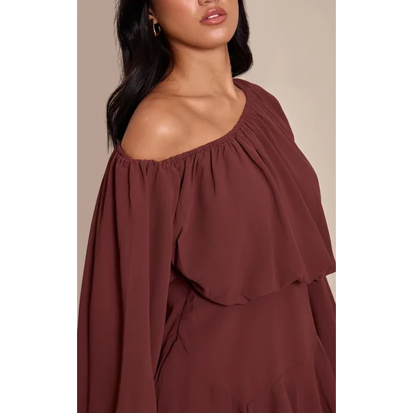 Chocolat Combi-short Jupe-culotte En Mousseline Vert Foncé À Une Épaule Avec Détail Flottant