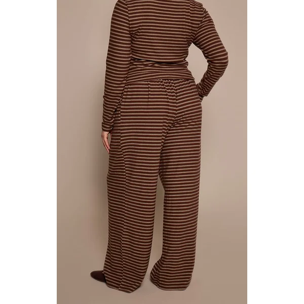 Chocolat Ensemble Coordonné Jogging Jambe Droite En Molleton Doux Rayé Grande Taille