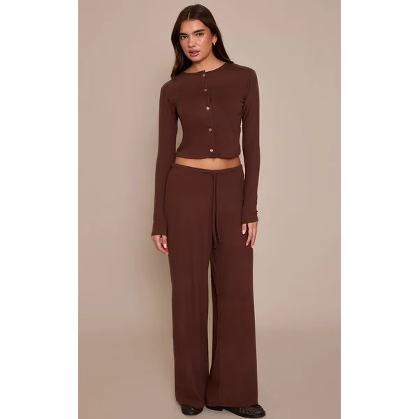 Chocolat Ensemble Coordonné Pantalon Toucher Doux À Taille Élastiquée