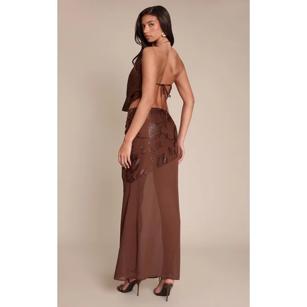 Chocolat Ensemble Maxi Taille Basse En Mousseline À Paillettes Florales