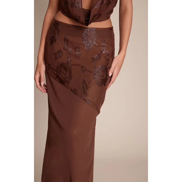 Chocolat Ensemble Maxi Taille Basse En Mousseline À Paillettes Florales