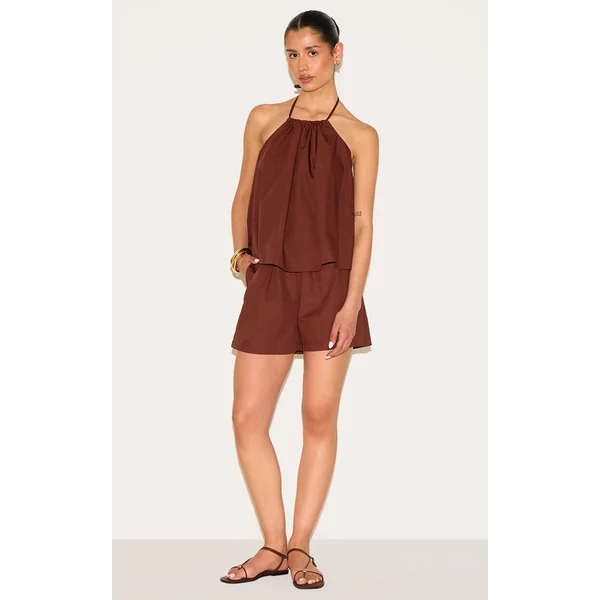 Chocolat Ensemble Short Ample En Popeline Pour Grande Taille