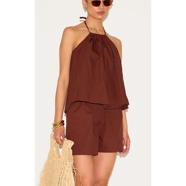 Chocolat Ensemble Short Ample En Popeline Pour Grande Taille