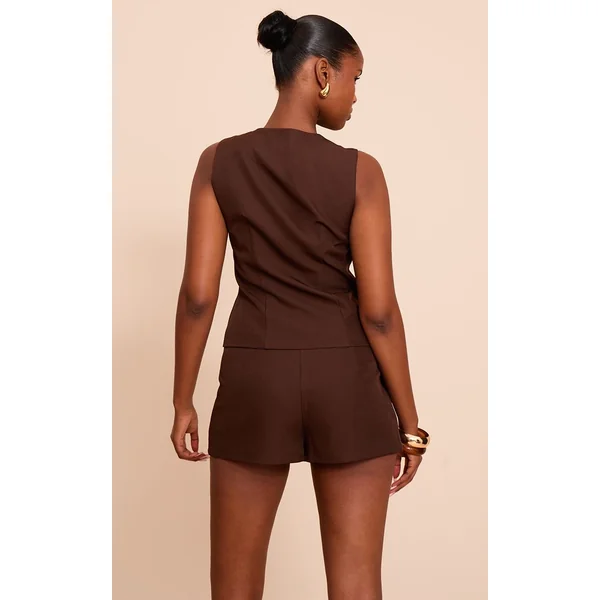 Chocolat Gilet Ajusté En Tissu Tissé