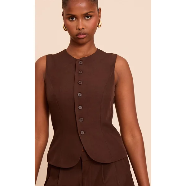 Chocolat Gilet Ajusté En Tissu Tissé