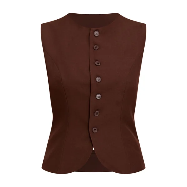 Chocolat Gilet Ajusté En Tissu Tissé