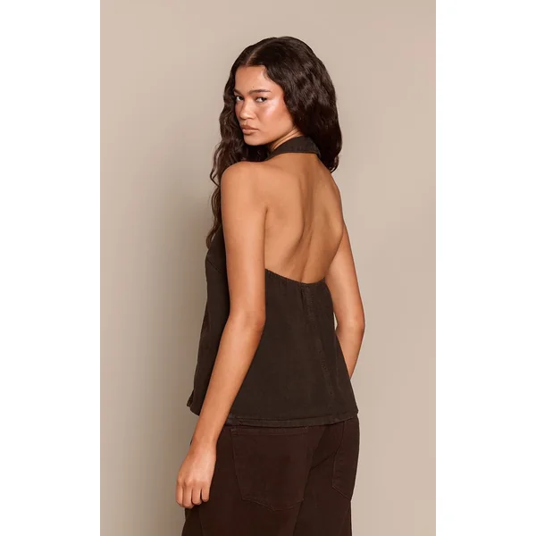 Chocolat Gilet En Jean À Encolure Américaine