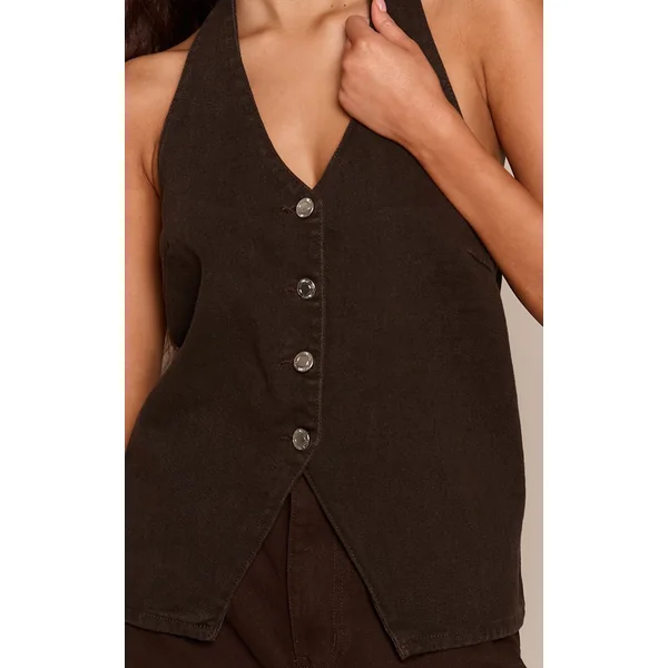 Chocolat Gilet En Jean À Encolure Américaine