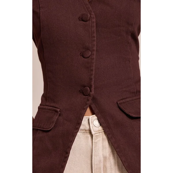 Chocolat Gilet Long En Jean Ajusté De Style Tailleur