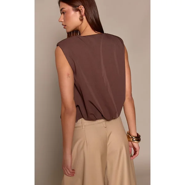 Chocolat Gilet Sans Manches Tissé À Ourlet Bouffant
