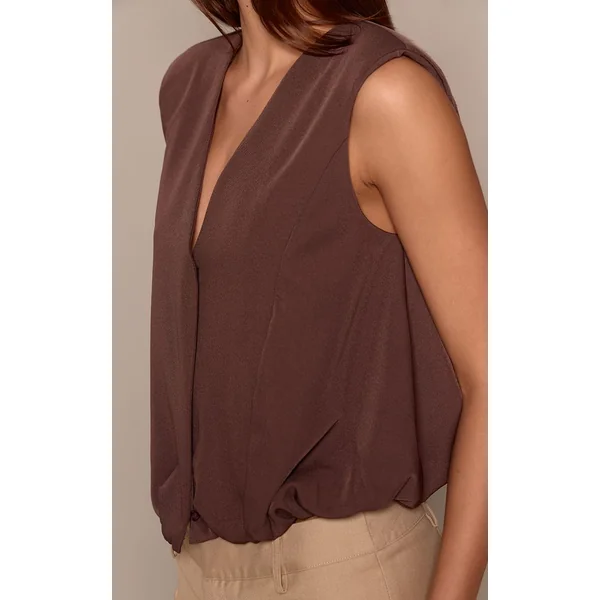 Chocolat Gilet Sans Manches Tissé À Ourlet Bouffant