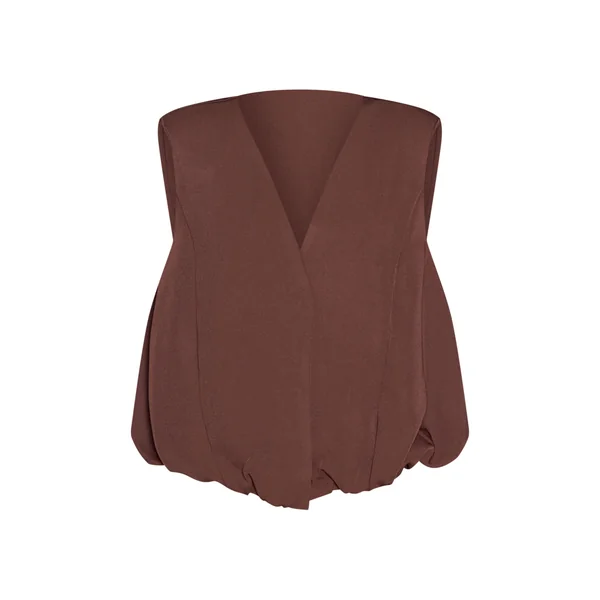 Chocolat Gilet Sans Manches Tissé À Ourlet Bouffant