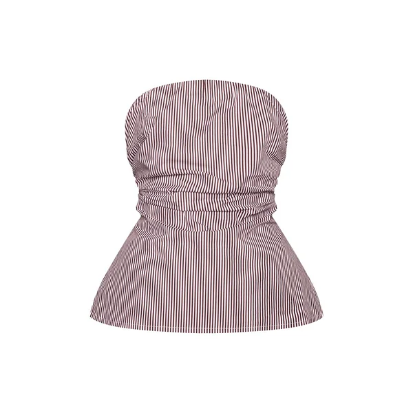 Chocolat Haut Bandeau Ajusté À Fines Rayures En Coton Tall Co-ord
