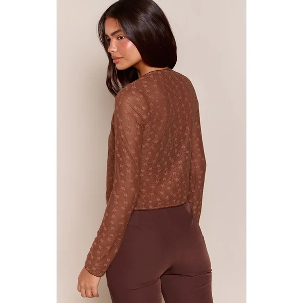 Chocolat Haut Boutonné Transparent À Détail Brassière Et Imprimé Fleuri Ditsy