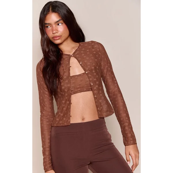 Chocolat Haut Boutonné Transparent À Détail Brassière Et Imprimé Fleuri Ditsy