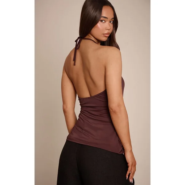 Chocolat Haut Long Drapé À Encolure Américaine Effet Sculptant Mat
