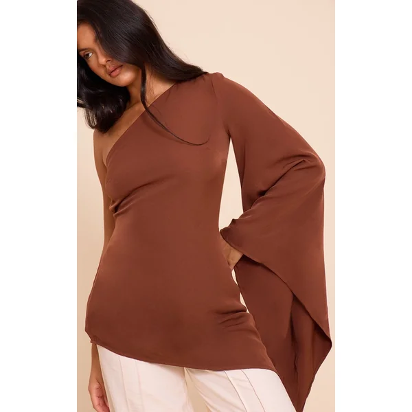 Chocolat Haut Long Tissé Asymétrique À Manche Évasée