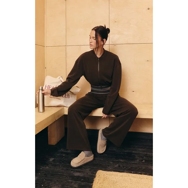 Chocolat Jogging Plt À Taille Élastiquée Et Jambes Larges Ultra Doux