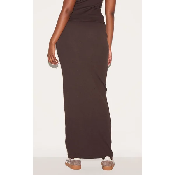 Chocolat Jupe Maxi Côtelée Taille Mi-haute Coordonnée