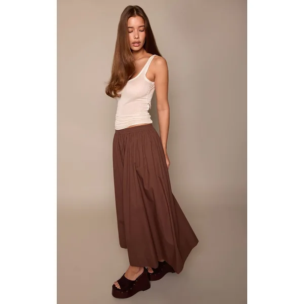 Chocolat Jupe Mi-longue En Coton Avec Détail Poches