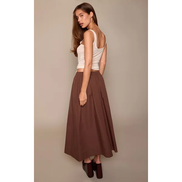 Chocolat Jupe Mi-longue En Coton Avec Détail Poches
