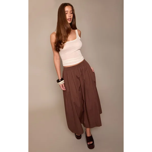 Chocolat Jupe Mi-longue En Coton Avec Détail Poches