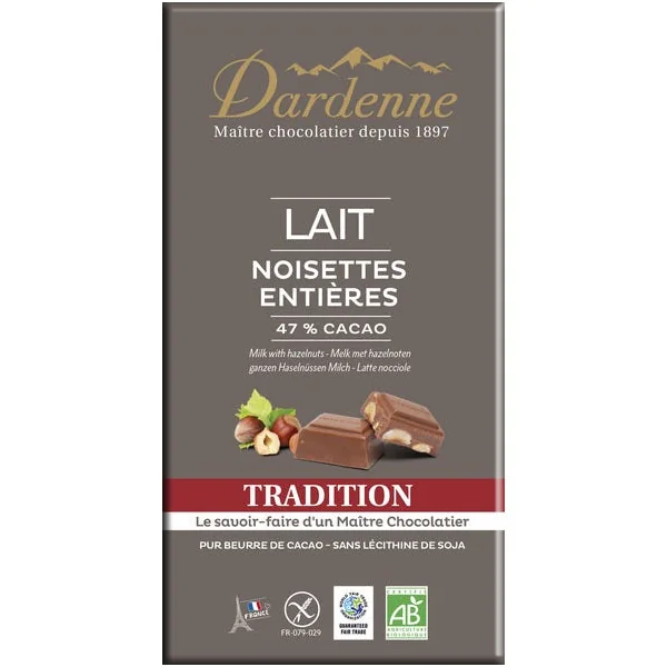 Chocolat lait noisette 47% 180g