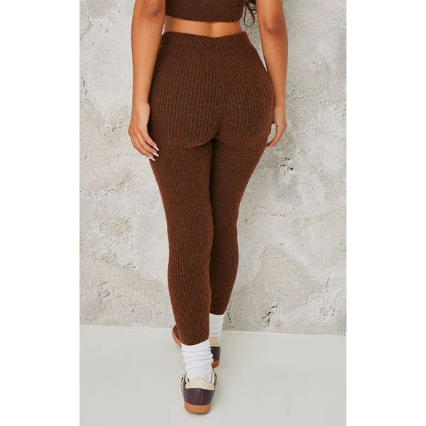 Chocolat Legging Côtelé En Maille Petite Taille