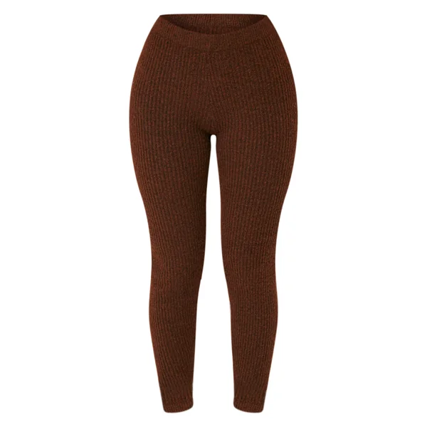Chocolat Legging Côtelé En Maille Petite Taille