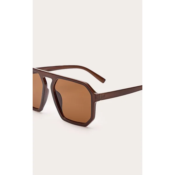 Chocolat Lunettes De Soleil Aviateur Surdimensionnées Monture Marron Verres Teintés