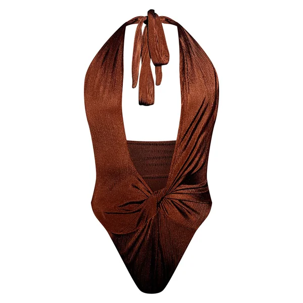 Chocolat Maillot De Bain Plongeant Plissé Brillant