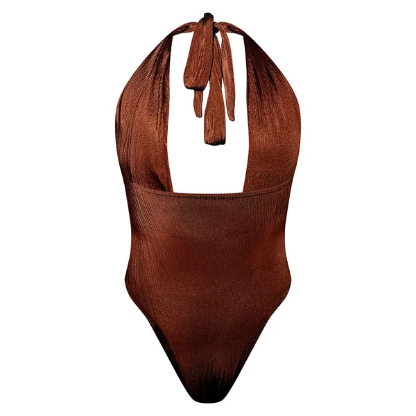Chocolat Maillot De Bain Plongeant Plissé Brillant