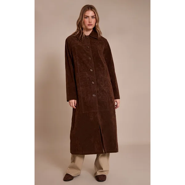 Chocolat Manteau Long En Synthétique À Boutons