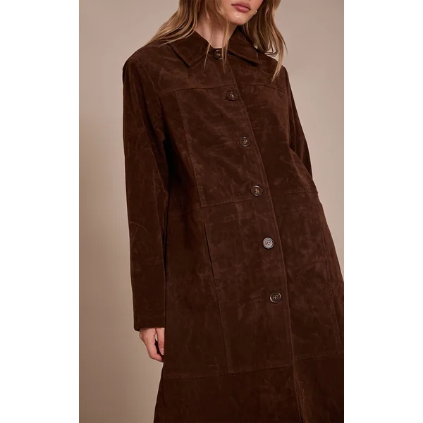 Chocolat Manteau Long En Synthétique À Boutons