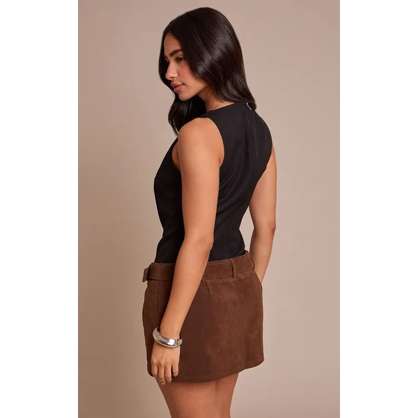 Chocolat Mini Jupe Ceinturée En Synthétique Effet Croco Petite Taille