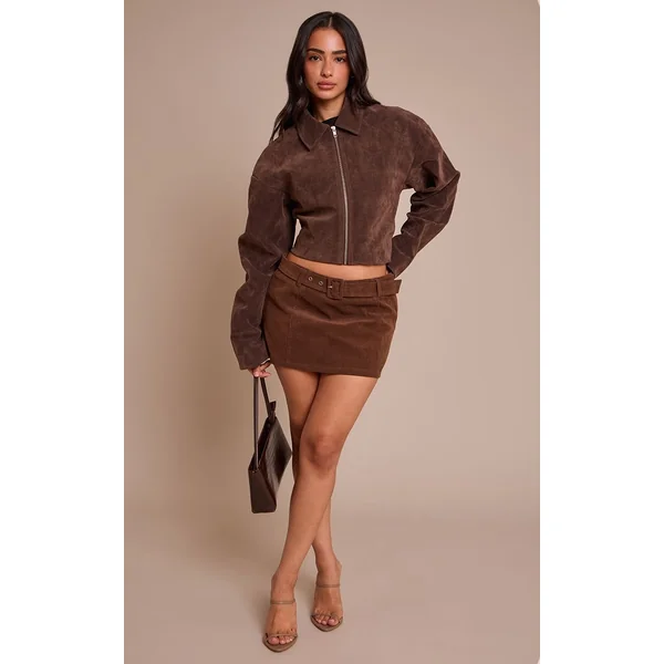 Chocolat Mini Jupe Ceinturée En Synthétique Effet Croco Petite Taille