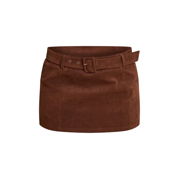 Chocolat Mini Jupe Ceinturée En Synthétique Effet Croco Petite Taille
