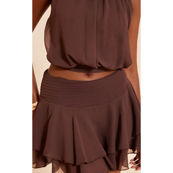 Chocolat Mini-jupe En Mousseline Plissée À Volants