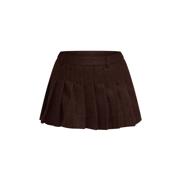 Chocolat Mini-jupe Plissée Effet Laine Petite Taille Ensemble Coordonné