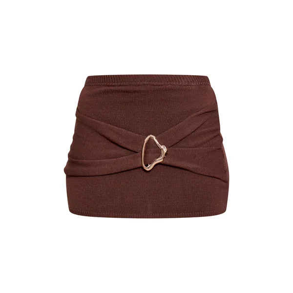 Chocolat Mini-jupe À Détail De Passepoil