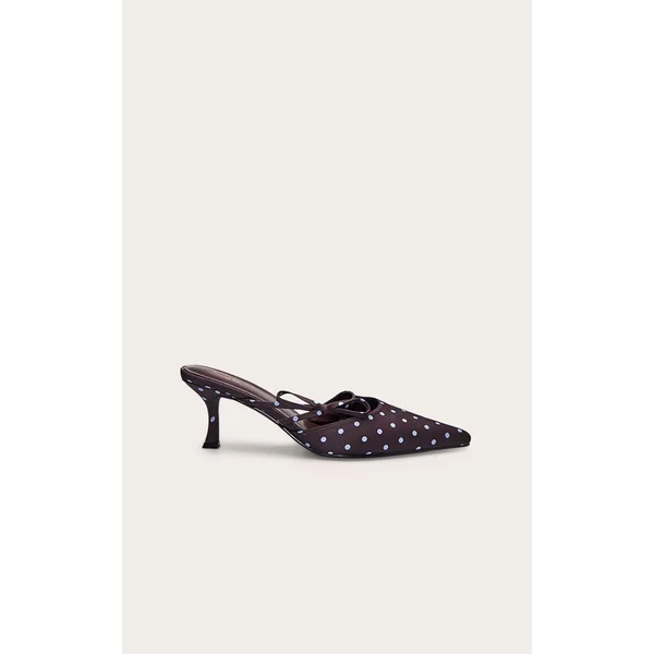 Chocolat Mules À Talons Courts Détail Nœud À Pois
