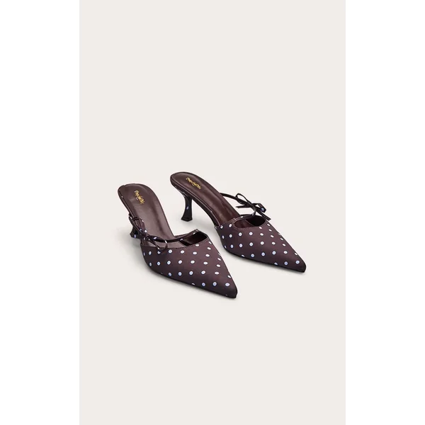 Chocolat Mules À Talons Courts Détail Nœud À Pois