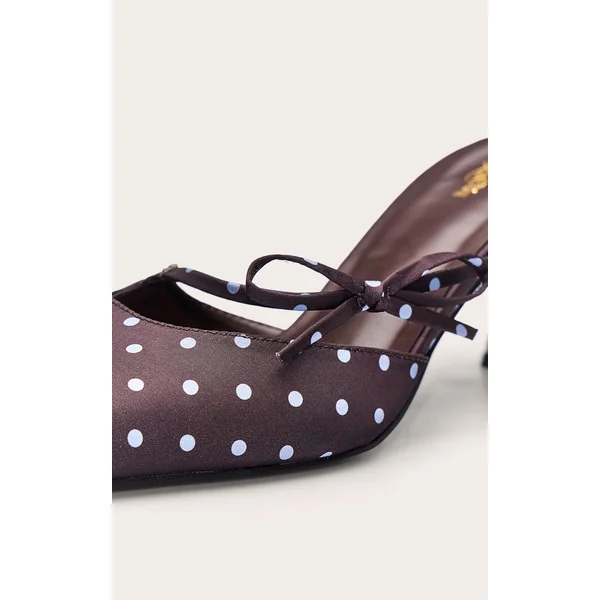 Chocolat Mules À Talons Courts Détail Nœud À Pois